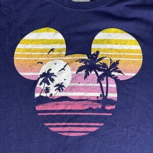 Disney Womens T-Shirt Navy Blue Mickey Mouse Tropical Palm Tree Silhouette XL